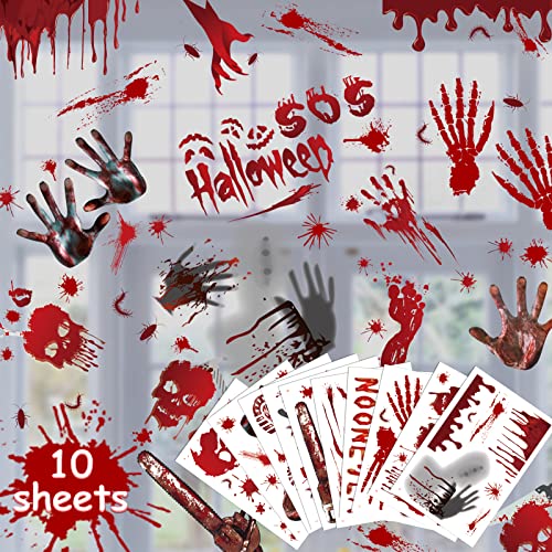 FilmHoo 120 PCS Bloody Halloween Window Clings-Halloween Decorations Indoor, 10 Sheets Horror Wall Floor Decal ,Bloody Handprint Footprint Decor,Spooky Window Stickers for Hallowmas Party Decorations FilmHoo 120 PCS Bloody Halloween Window Clings-Halloween Decorations Indoor, 10 Sheets Horror Wall Floor Decal ,Bloody Handprint Footprint Decor,Spooky Window Stickers for Hallowmas Party Decorations