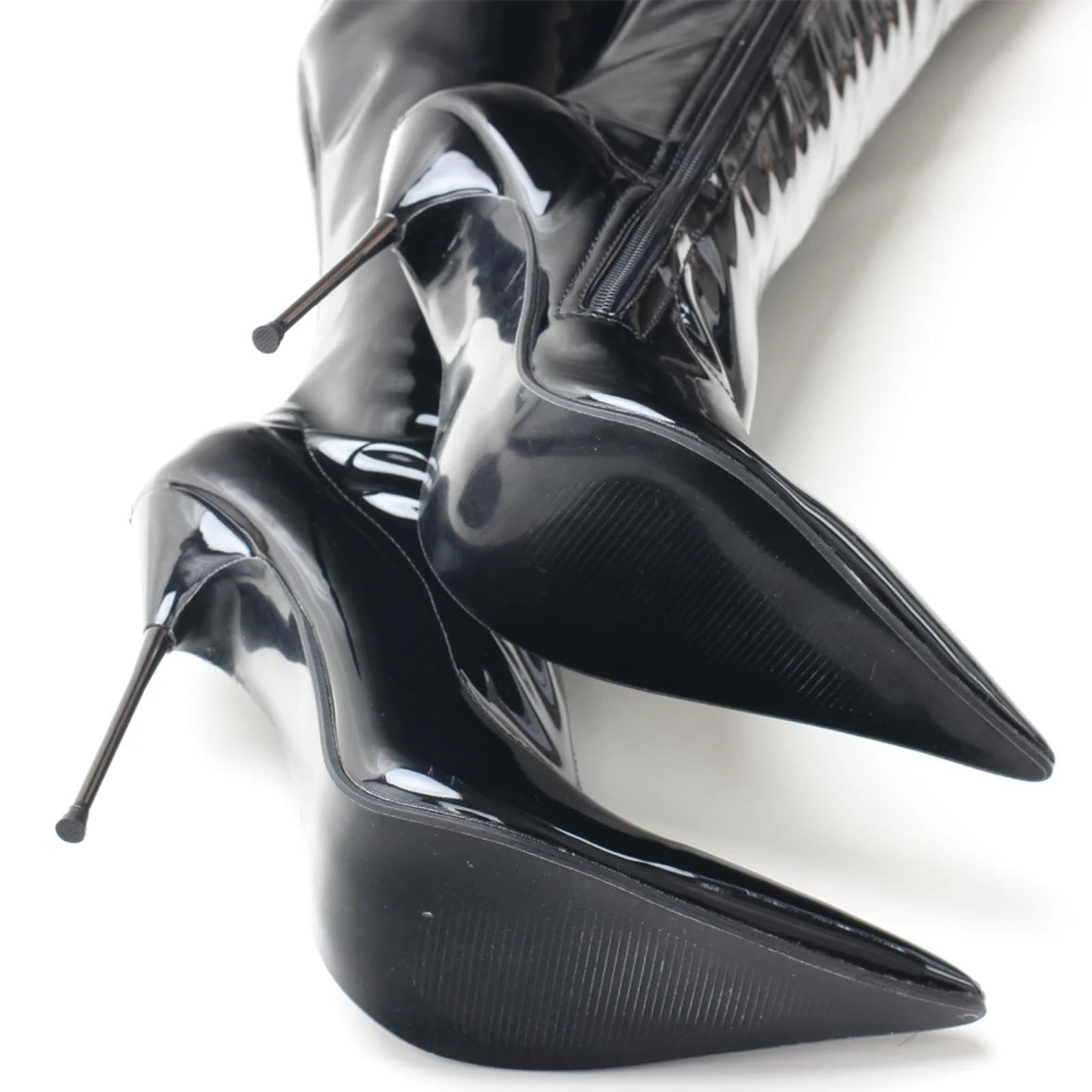 Tacchi Donna Tacchi Alti 13cm Stivali al Ginocchio in Vernice Tacco fine,Black-45