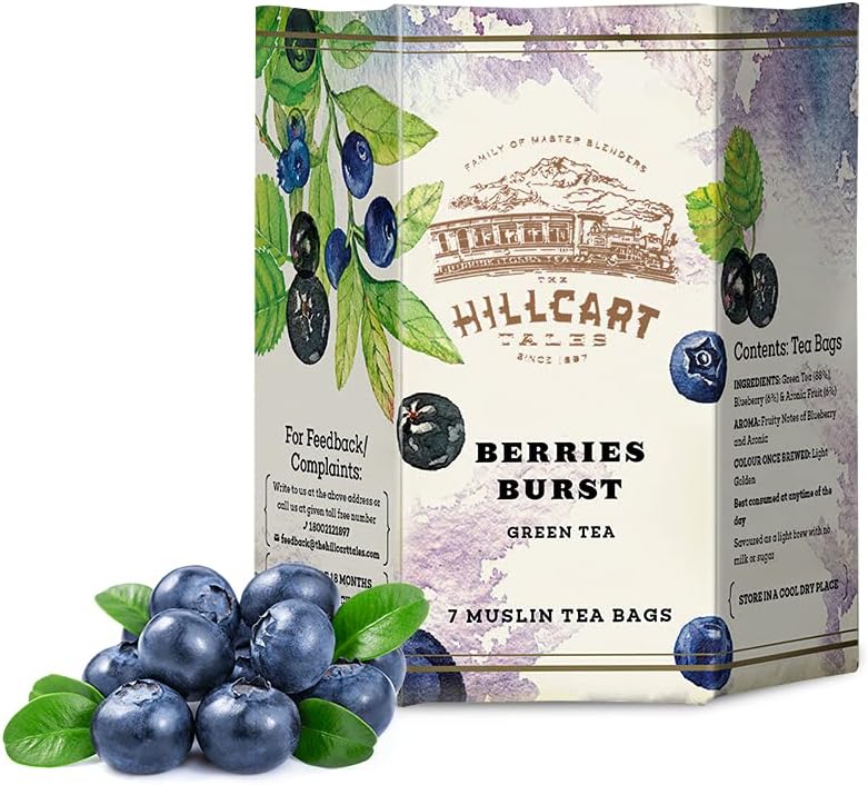 HILLCART TALES The Berries Burst Green Tea - 7 Teabags, 2.47 Oz / 70 G