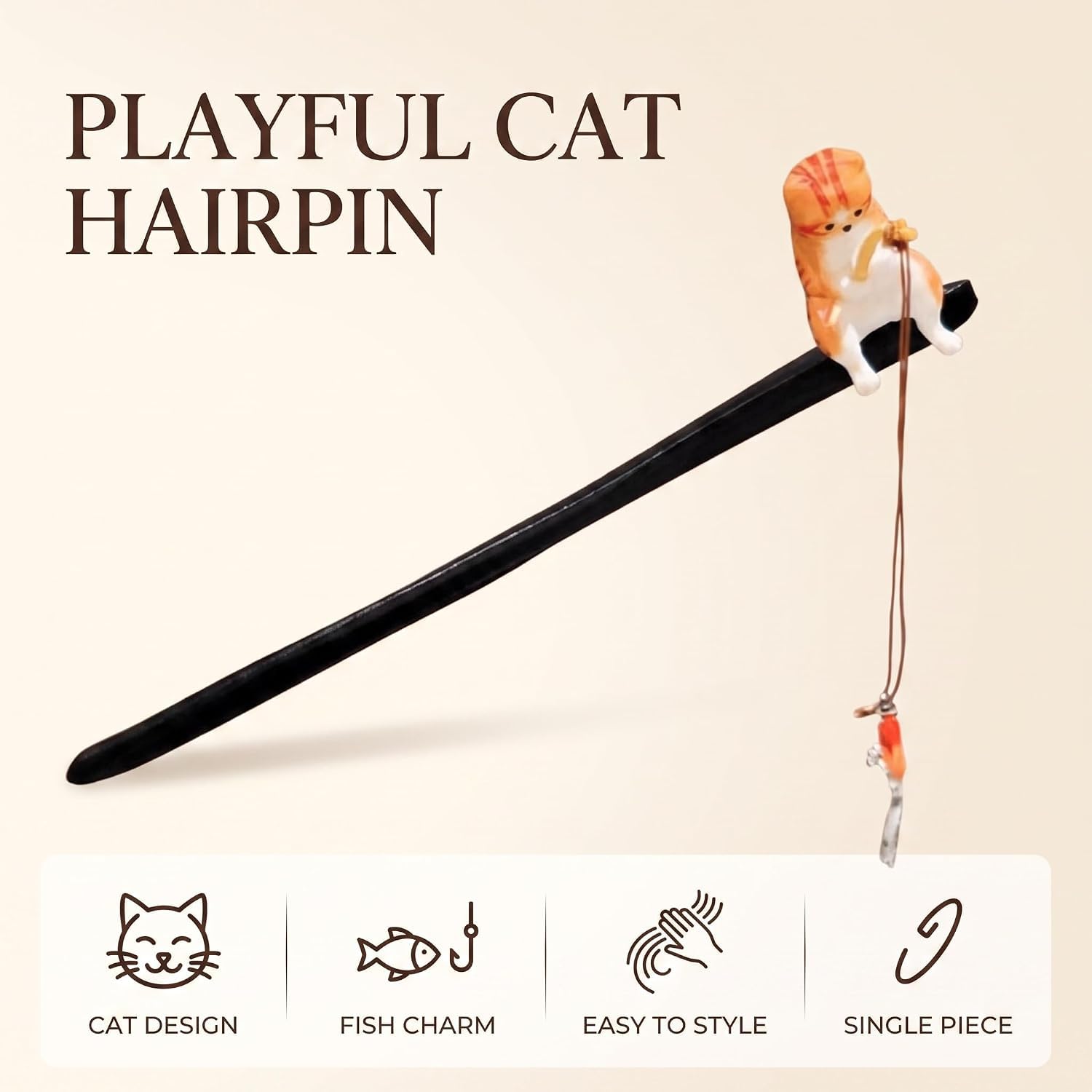 6.69 Inch Long Hair Sticks,Cat Fishing Hairpin Sandalwood Tassel Hair Clip Shawl Hair Pins Retro Chinese Hair Sticks,Chopsticks Vintage Hanfu Pins Headdress Classic Hair Fork for Long Hair Women