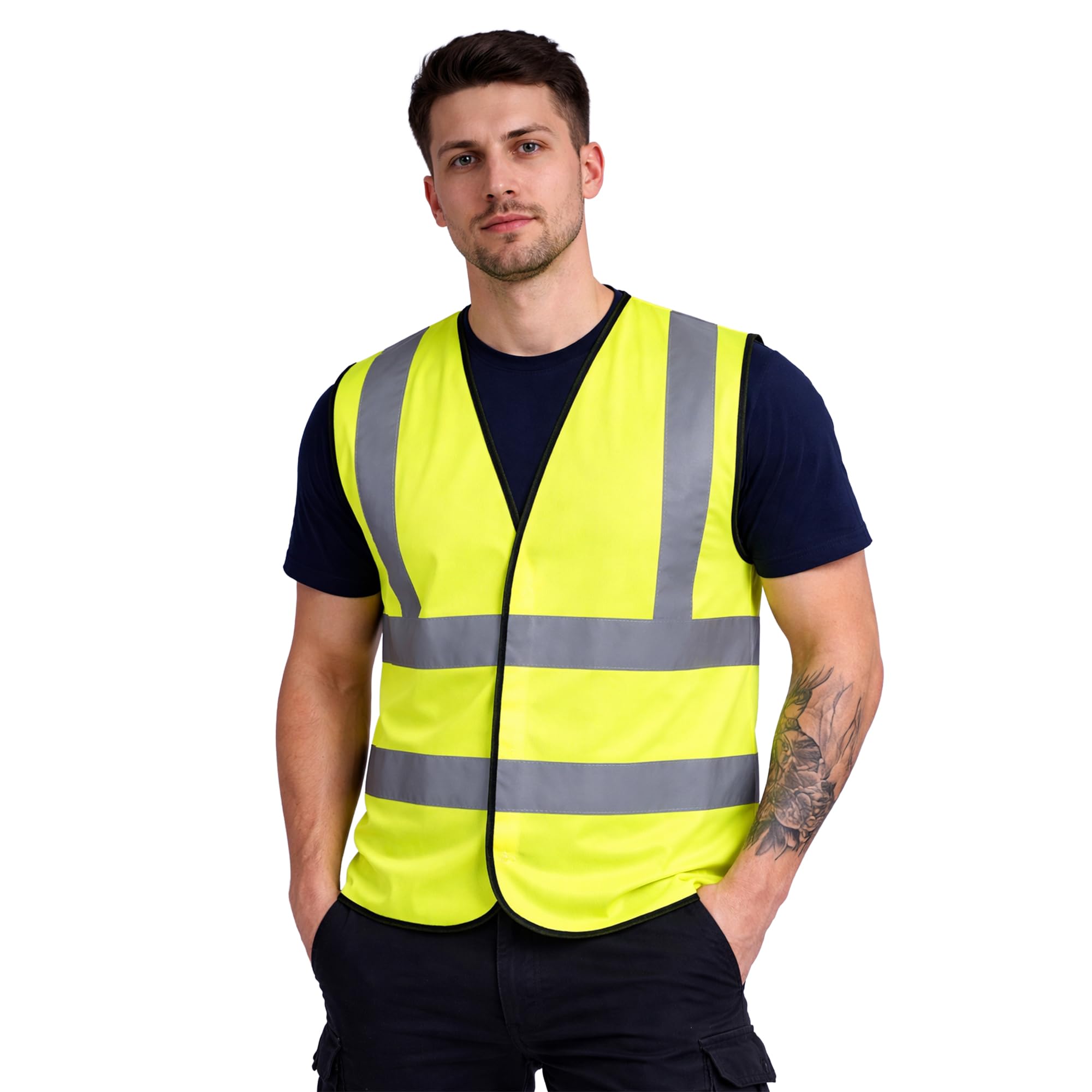 HuntaDeal Hi Viz Vis Vest High Visibility Reflect Workwear Safety Waistcoat, Yellow, 4XL