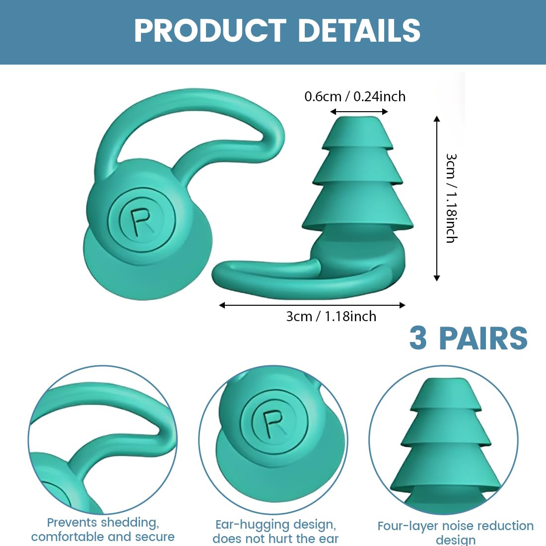 3 Paia Tappi Orecchie Piscina, Tappi per Le Orecchie per Nuoto, Impermeabili Riutilizzabili in Silicone Aggiornati con Riduzione del Rumore Adatti per Attività Impermeabili e a Prova di Rumore - 5