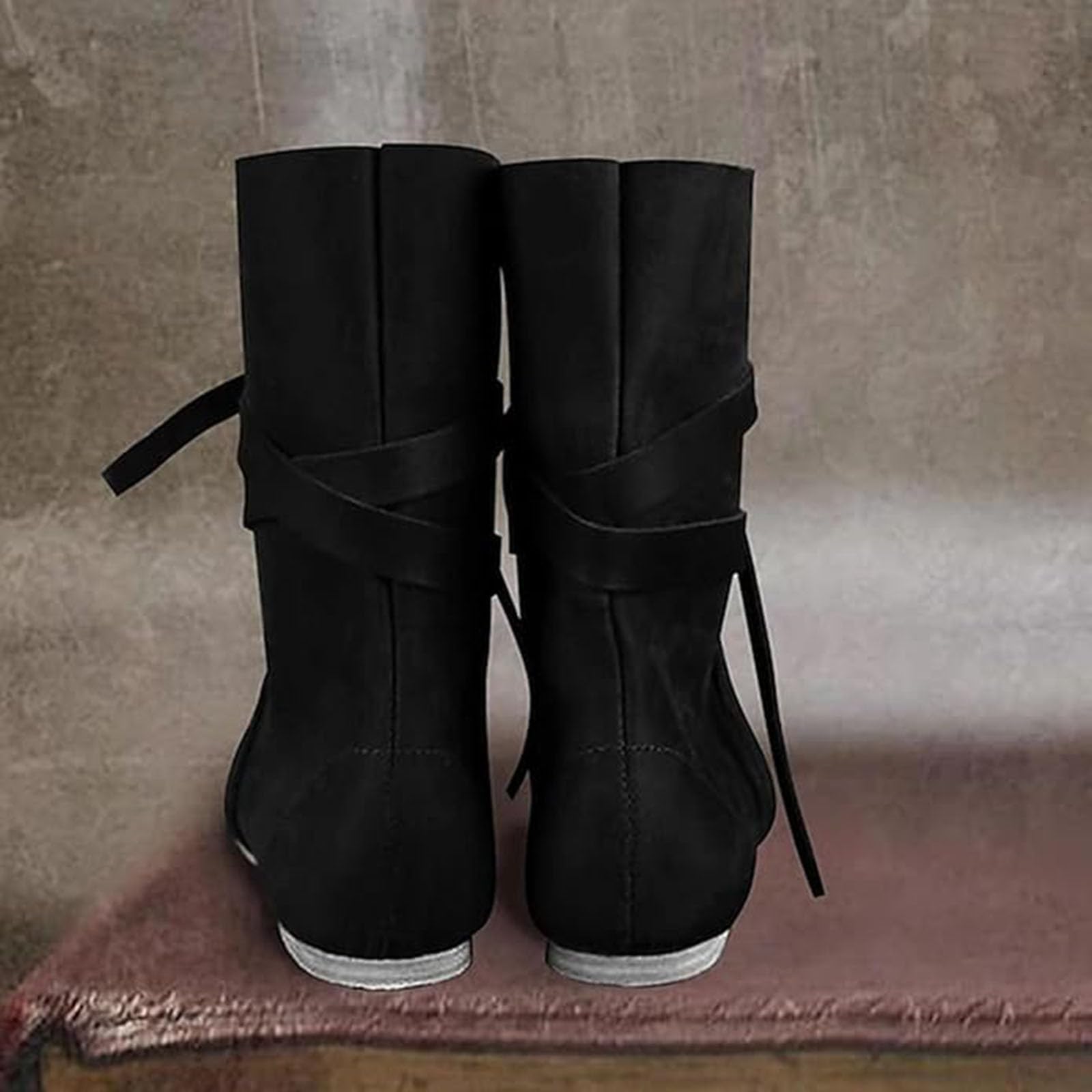 Mittelalter Schuhe Herren Damen,PU-Leder Retro Cowboystiefel für Cosplay Stiefel Weich Bequem Leder Freizeit Schuhe Flache Halbhohe Sommerstiefel Weich Bequem Schnürschuhe Leder Freizeitschuhe
