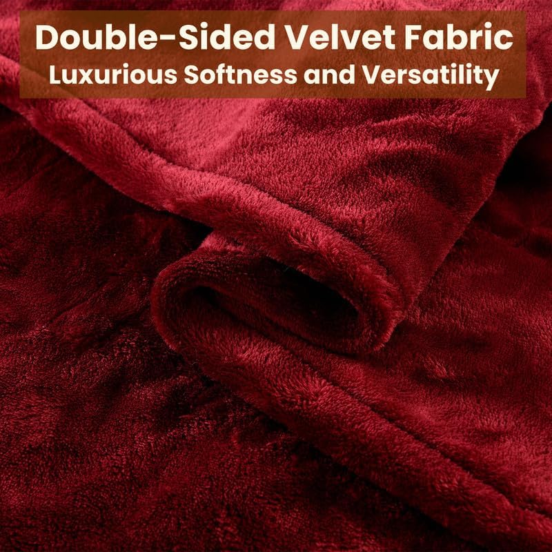 Bearhug Heated Electric Blanket - Soft Flannel Electric Throw Heating Blanket with 6 Heat Settings Full Size 77×84 inches Red - Velvet & Velvet