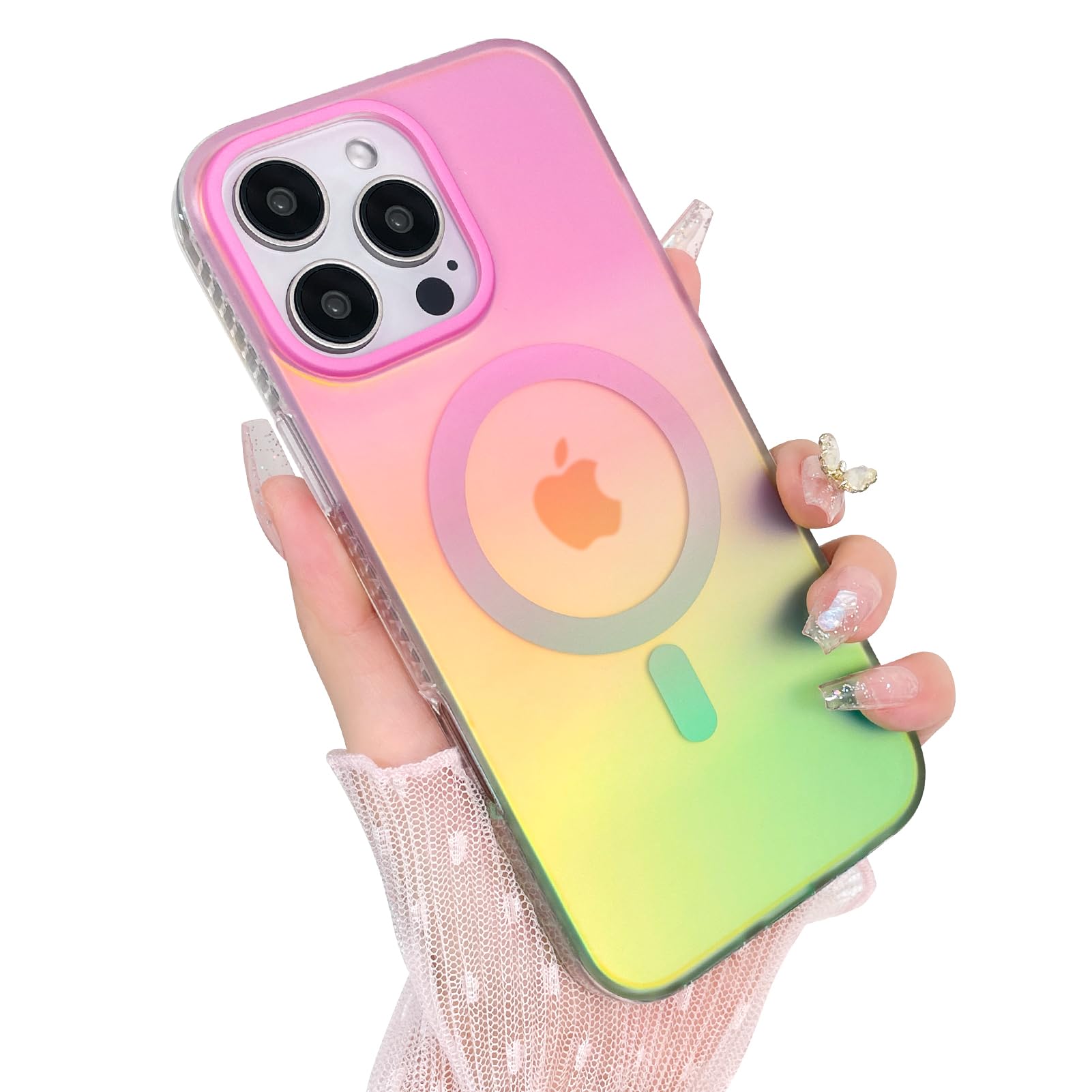 Heaofei Aesthetic Case for iPhone 16 Pro Max Case for Women Girls, Compatible with Magsafe, Cute Girly Trendy Glitter Sparkly Rainbow Magnetic