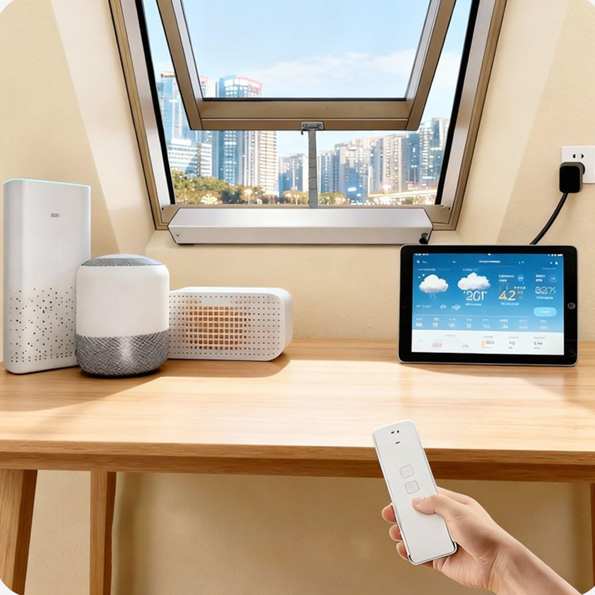 Elektrischer Ketten-Fensteröffner mit Fernbedienung & Regensensor, 300–800 mm Hub, automatischer Fensterantrieb für Dachfenster(300 mm Hub)