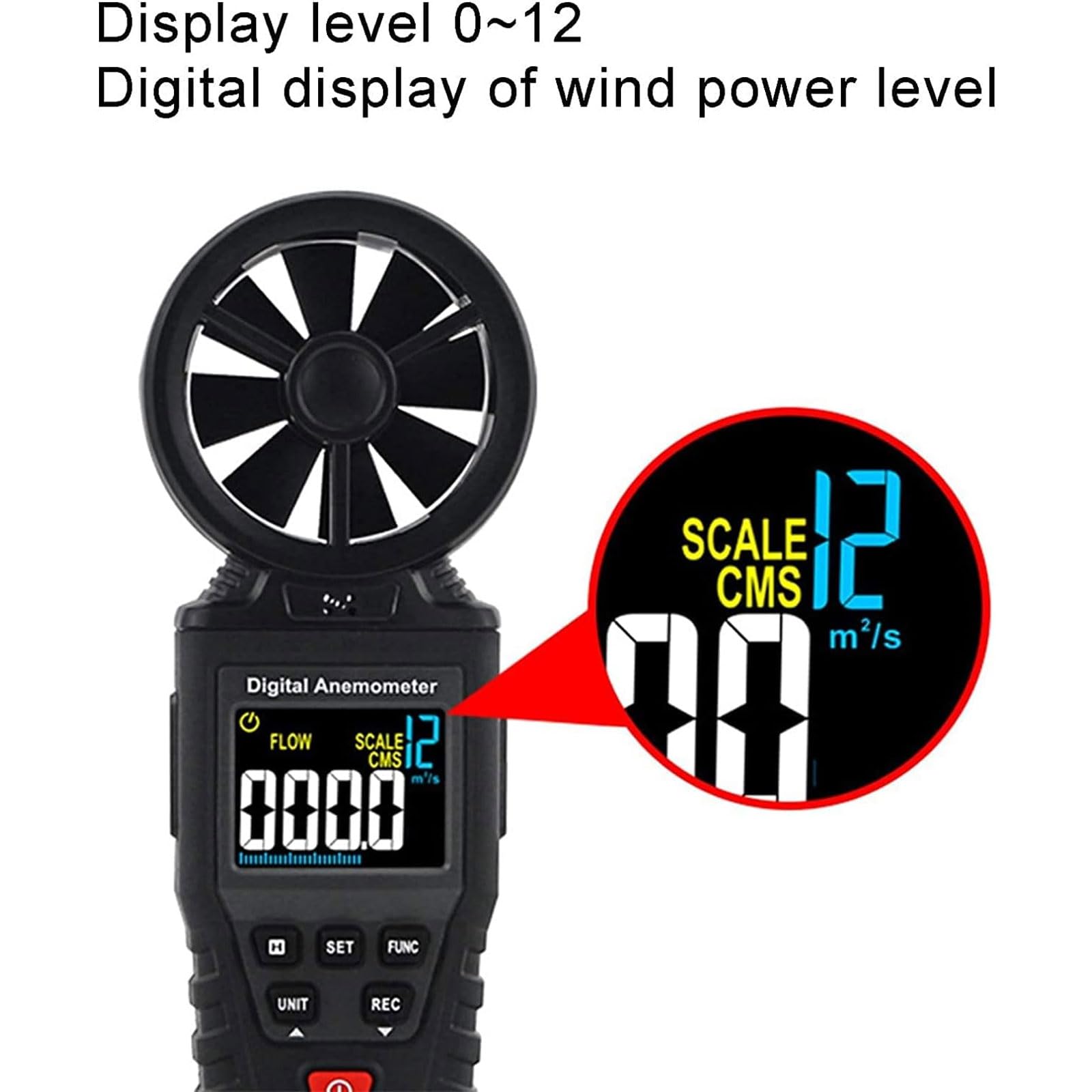 JOSBY Anemómetro con Pantalla Digital LCD, medidor de Flujo de Aire para medir la Velocidad del Viento, la Temperatura y la sensación térmica, Tiempo de muestreo de 0,5 s/Pieza, para Volar y Escalar