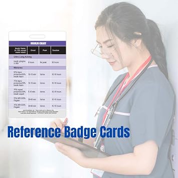 Insulin Reference Chart Vertical Badge Card - Excellent Resource for Nurses, Nursing Clinicals, and RN Students - Great Nursing School Supplies and Accessories