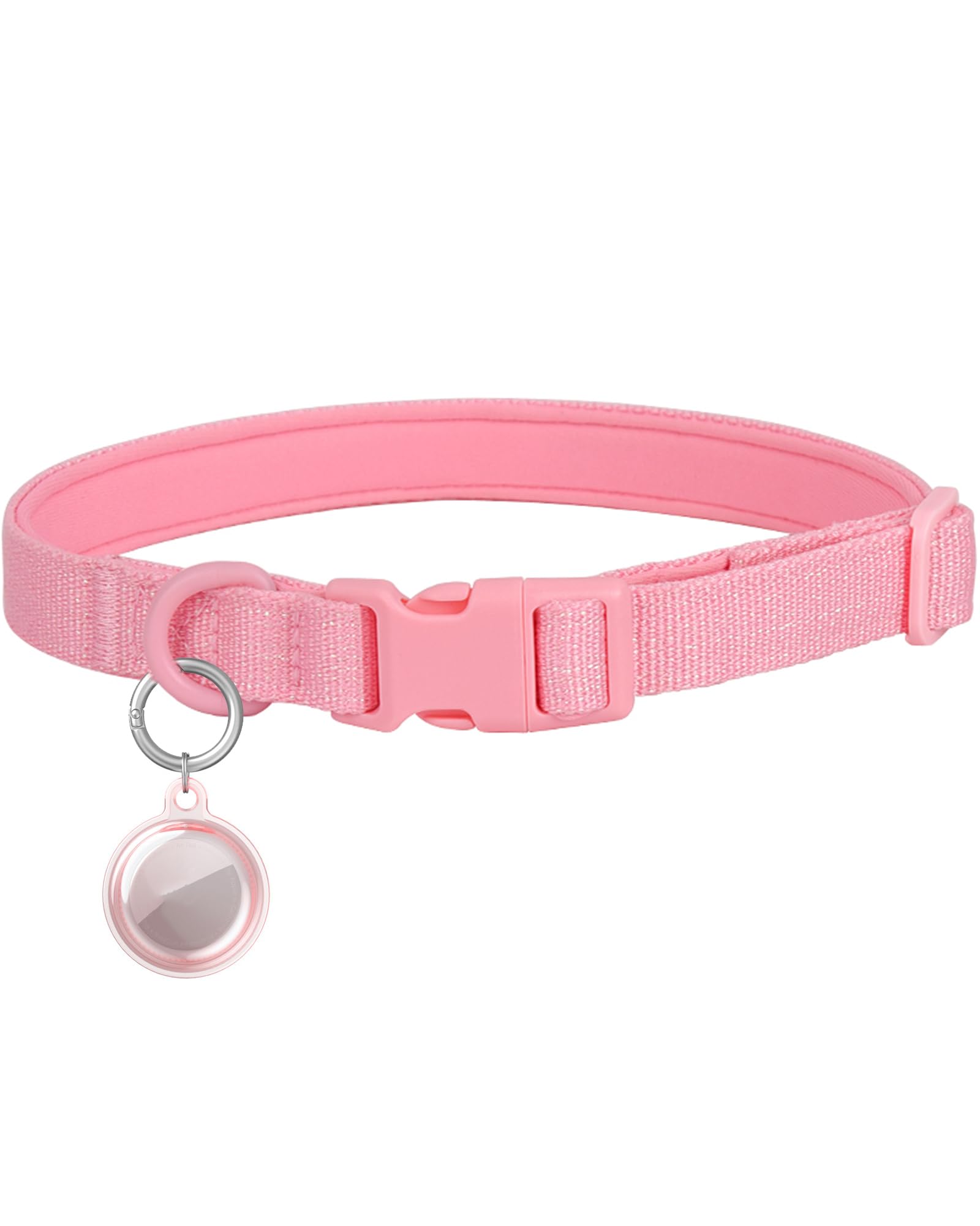 Aecllcea Airtag Holder Dog Collar for Small Medium Large, Airtag Dog Collar Holder Waterproof, Soft Padded Dog Collars with TPU Air Tag Device, Air Tag Dog Collar Waterproof. (S, Pink)