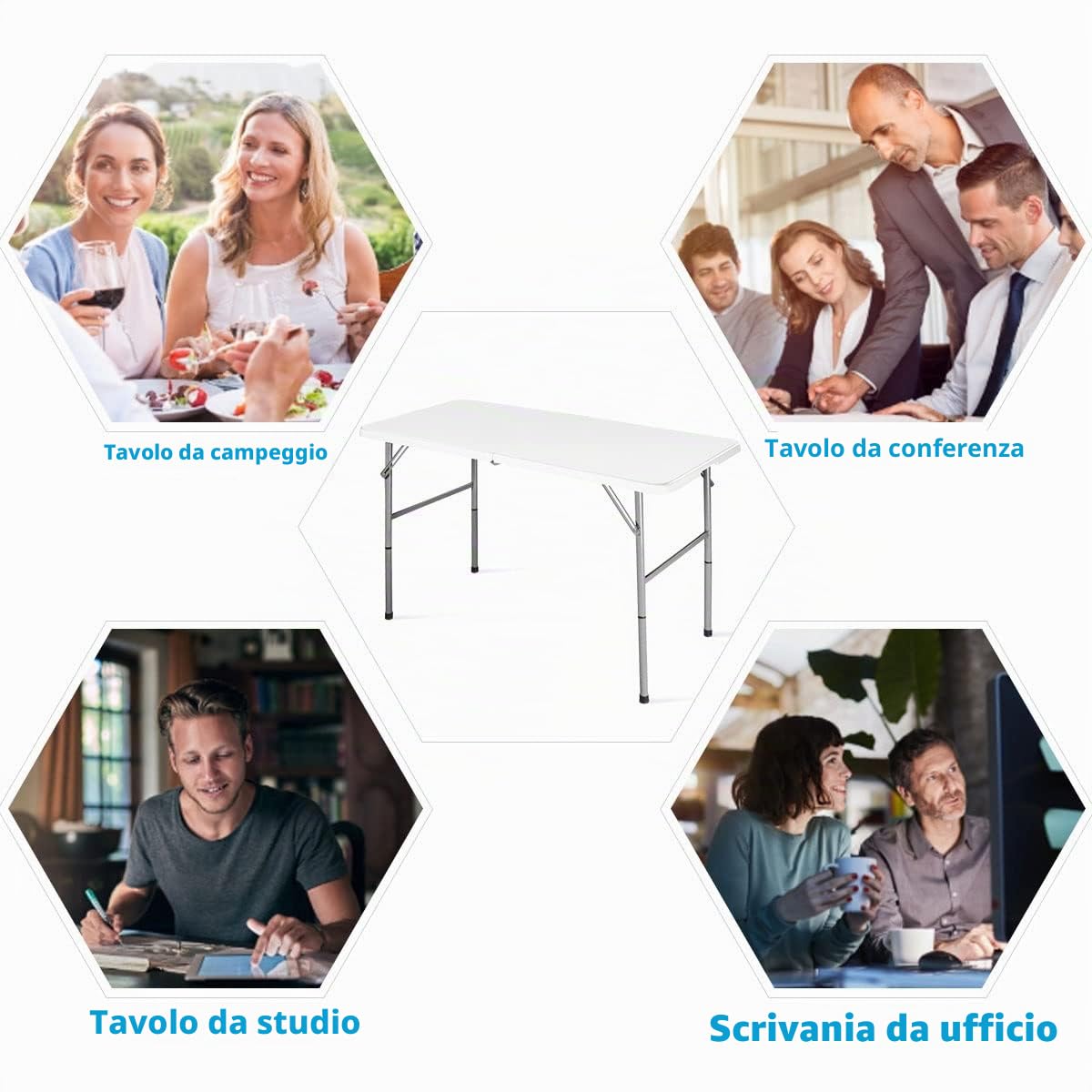 GIANTEX Tavolo da Campeggio Pieghevole con Altezza Regolabile | Tavolo da Giardino Portabile con Maniglia di Trasporto e Telaio in Acciaio, 3 Posizioni, Portata 150kg, 122x61x46/60/74cm