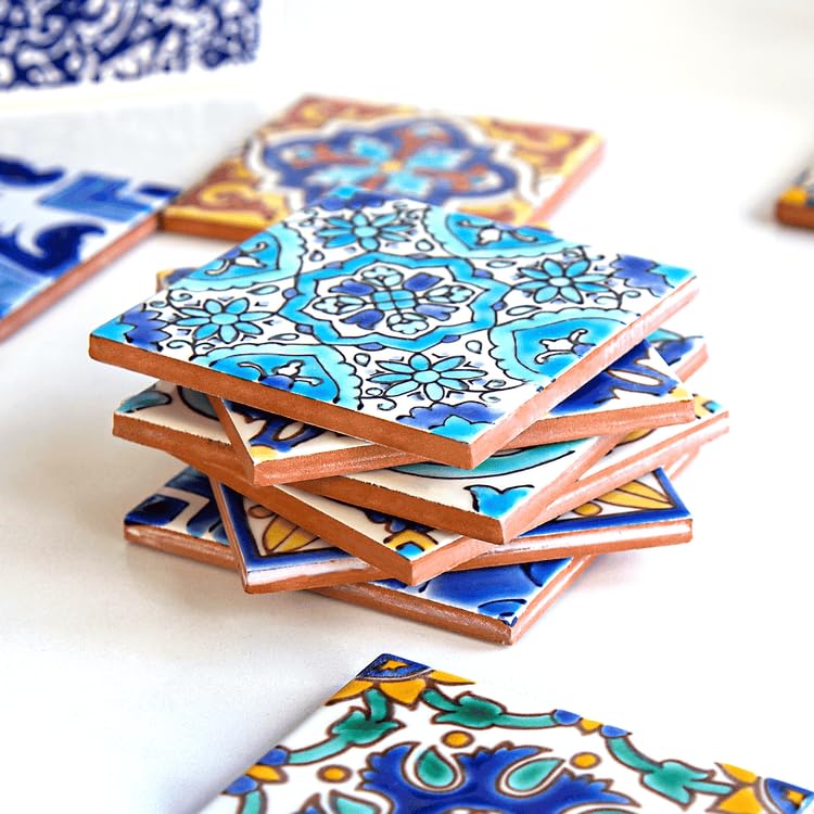 Miniatura 5 de Personalized Hand-Painted Ceramic Tile 4x4 inches Coasters Set - Available in Sets of 4, 6, 8, 12, and 16 - Ideal for Weddings - gifts and Special