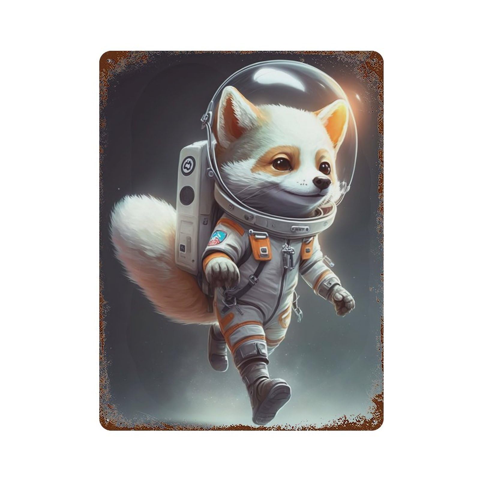 Astronaut Space Wolf Decorative Tin Sign 15.7"x11.8", Farmhouse Wall Decor for Living Room, Hallway And Home Decor