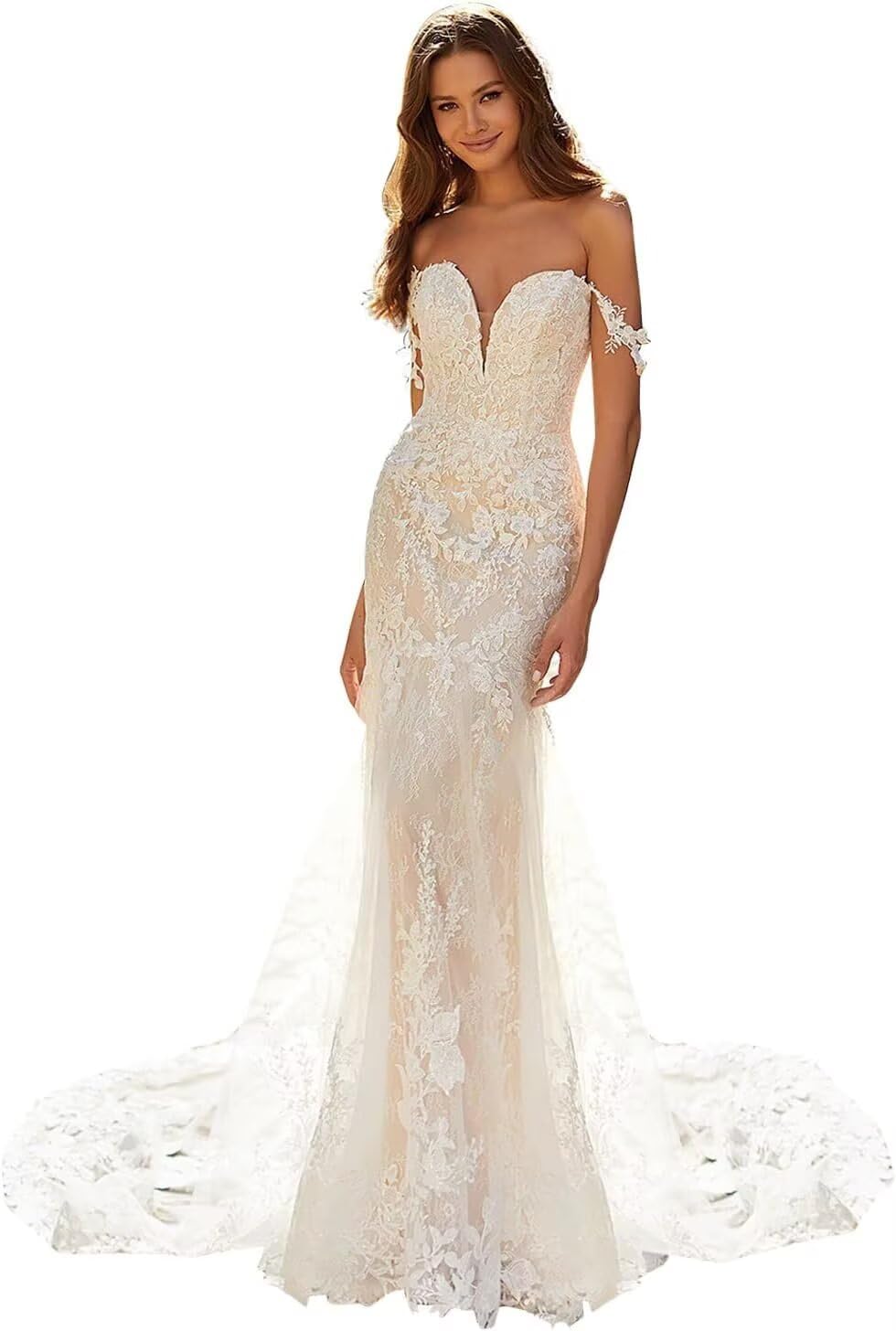 cantcauli Boho Lace Wedding Dress for Bride Long Mermaid Satin Tulle V Neck Bridal Gowns for Women 2026 CT176