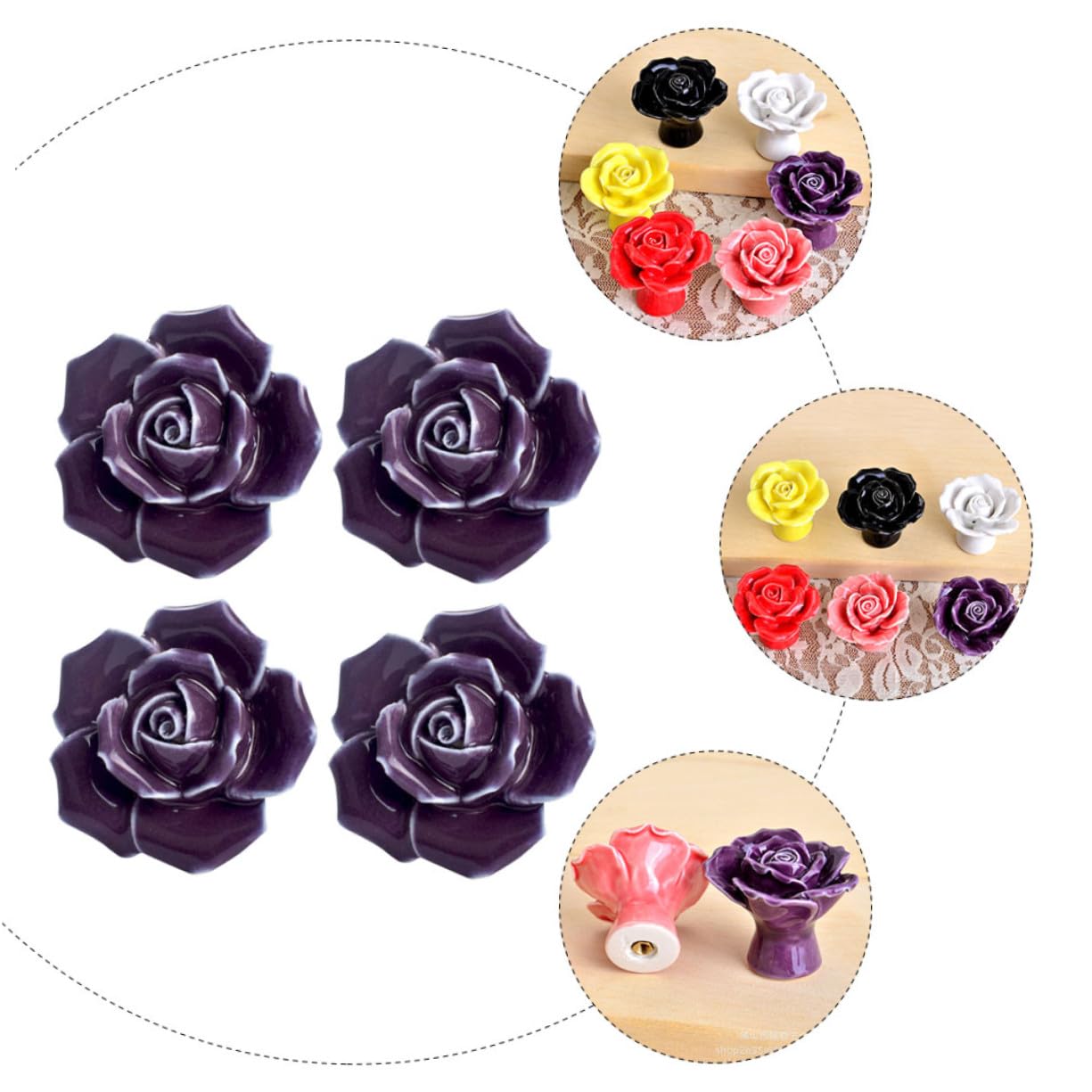 Homoyoyo 8 Stück Rosen Möbelknöpfe aus Keramik für Kommode und Schrank