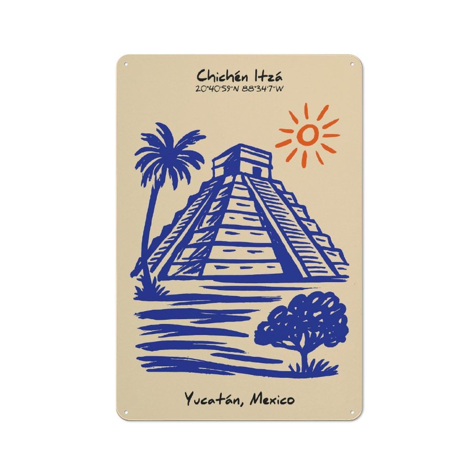 Junmoney Style-23 Chichen Itza Yucatan Mexico Travel Retro Metal Wall Decor 30X20cm, Tin Wall Sign For Coffee Bar, Small Shop Or Dining Room