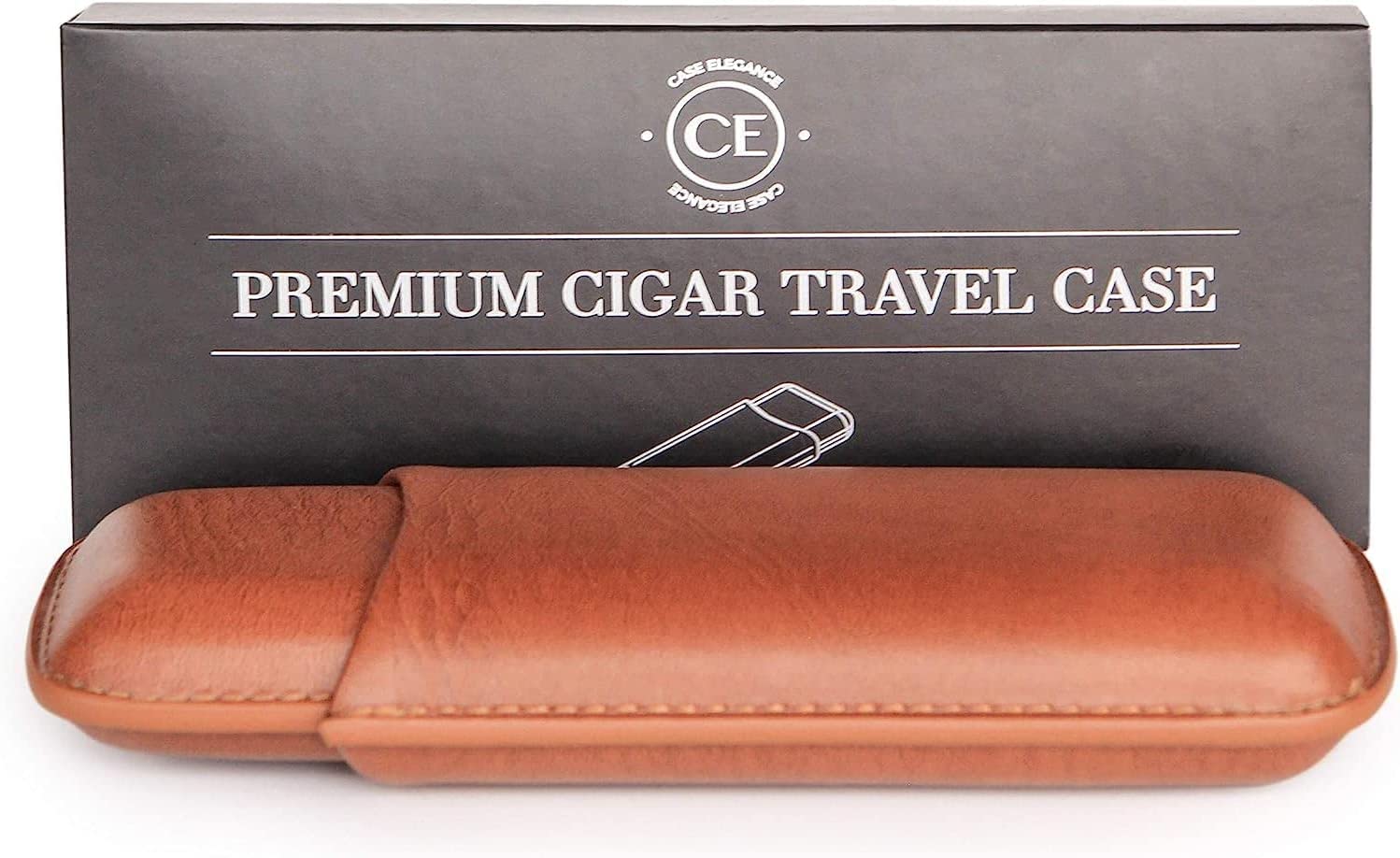 CASE ELEGANCE Two Cigar Travel Case – Chestnut Brown Vegan Leather, Premium Travel Cigar Case for Men, Luxury Cigar Gifts for Men