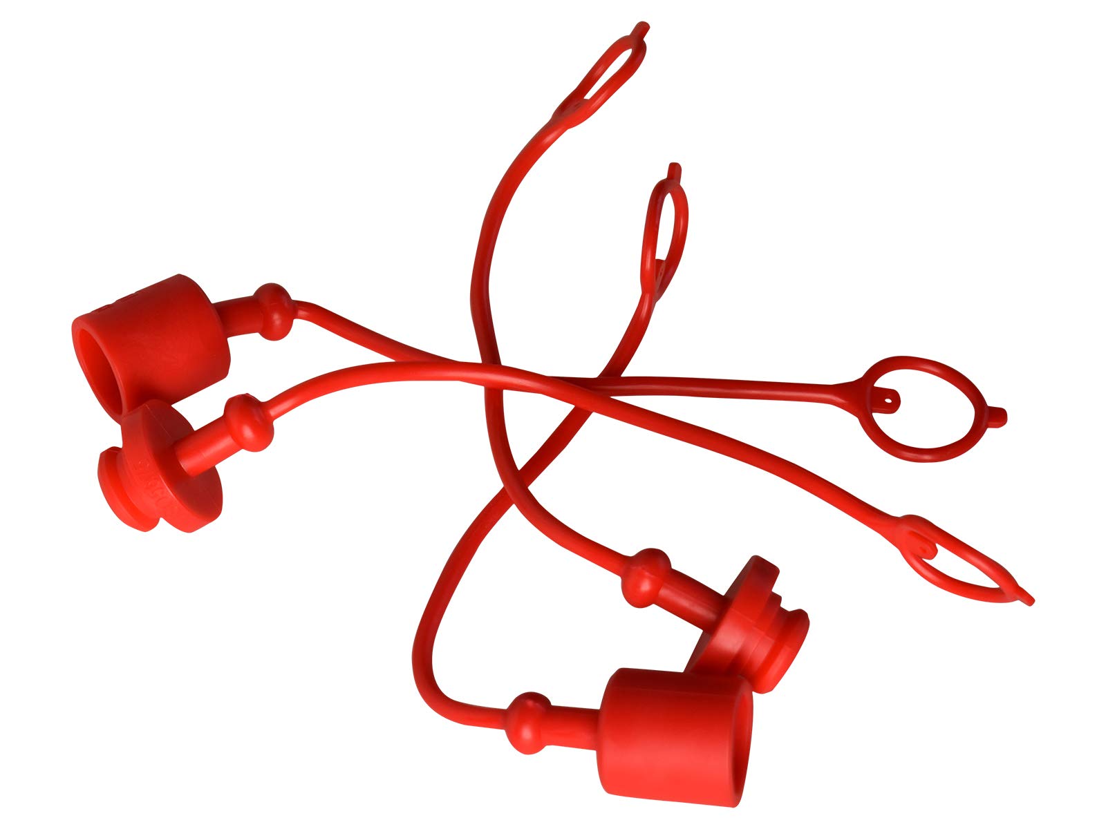 Grunge Armor | 2 Dust Caps + 2 Plugs | Fits Compact Tractor Male + Female Hydraulic Quick connectors, ISO 5675 with 3/8" Hoses. Red Molded Cap with Tether Keeps Cap Attached to Hose