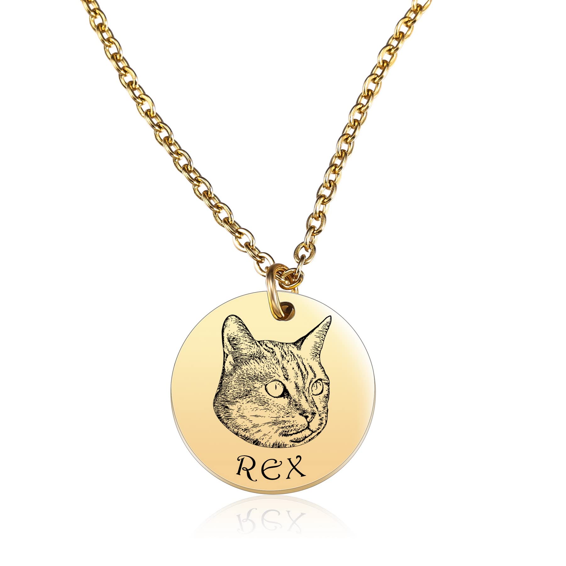MeMeDIY Customized Necklace of Pet Portrait with Engraving, Personalized Dog/Pet/Cat Memorial Gifts for Her Dog Mom, Pet Loss Gifts for Pet Lovers, Cute Necklace for Women (Gold Color)