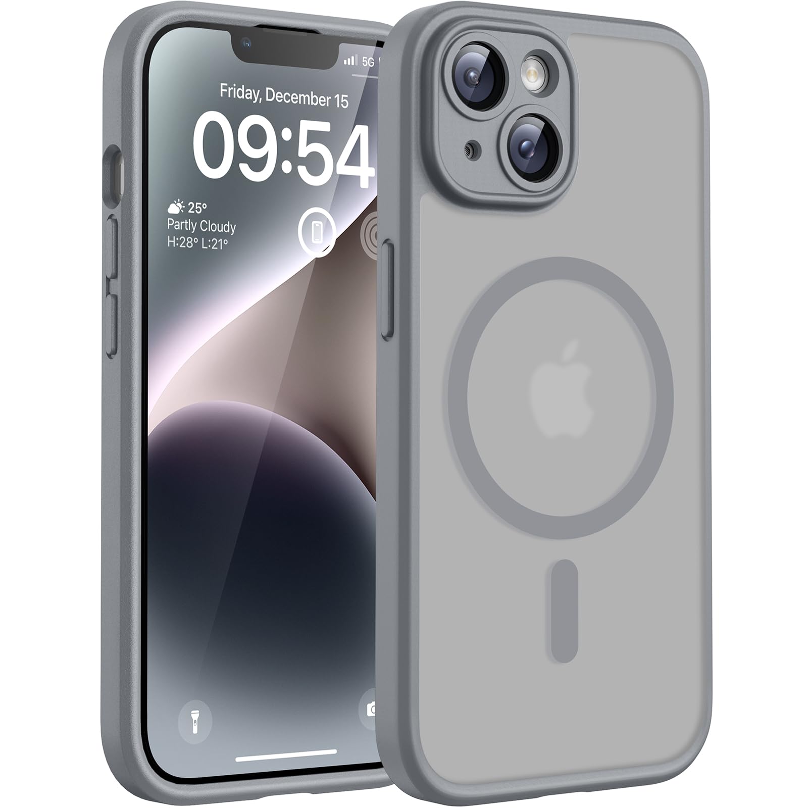 TOCOL Cover Magnetica per iPhone 14 6,1 Pollic, Compatibile con MagSafe, Protezione Fotocamera Integrata, Custodia Antiurto Traslucida Opaca, Titanio Grigio