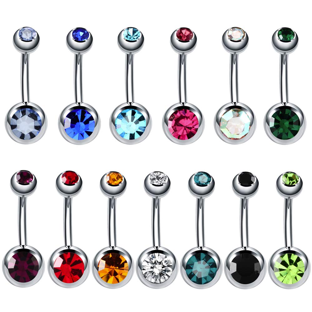 10 PCS/lot Piercing Navel Surgical Steel Single Crystal Rhinestone Belly Button Rings Navel Piercing 5/8mm Ball (Random Color