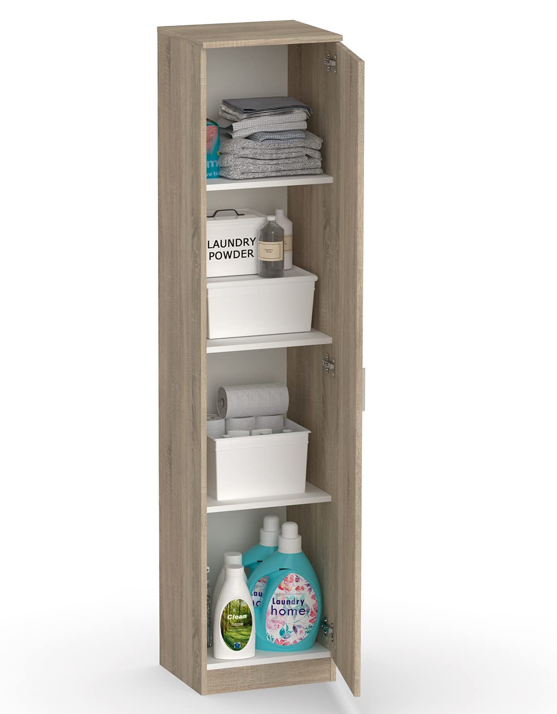 Armario Auxiliar Alto Multiusos Escobero o Despensa con Puerta y 3 Estantes, Acabado en Color Roble Cambrian, Medidas: 40 cm (Ancho) x 180 cm (Alto) x 35 cm (Fondo)