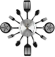 CIGERA 16 Inch Fork Spoon Kitchen Wall Clock - Silent Quartz Movement, Unique Cutlery Decor, Battery Operated Gift for Home