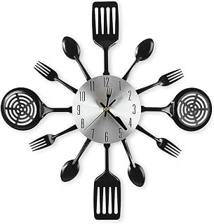 CIGERA 16 Inch Fork Spoon Kitchen Wall Clock - Silent Quartz Movement, Unique Cutlery Decor, Battery Operated Gift for Home