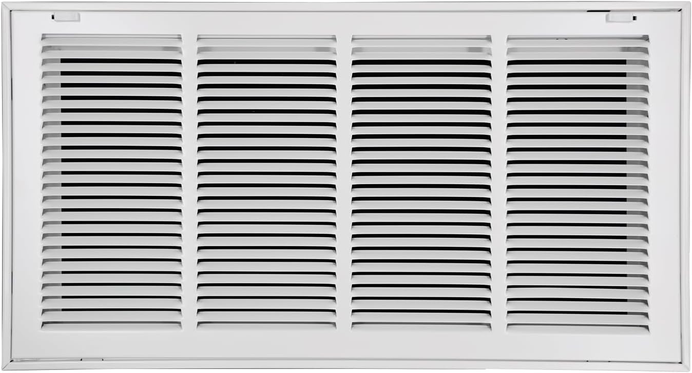 24"W x 12"H [Duct Opening Size] Steel Return Air Filter Grille - Removable Face/Door for 1 inch Filters -HVAC Vent Cover Grill - White [Outer Dimensions: 26 5/8"W X 14 5/8"H] 24"W x 12"H [Duct Opening]