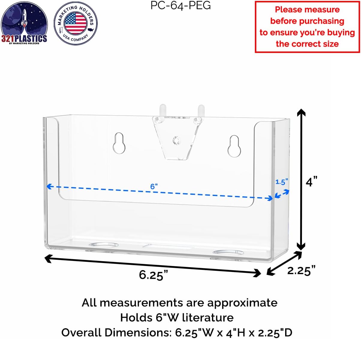Marketing Holders 4 Pack Pegboard Postcard Bin for 6 Inch Printed Literature in Service Stations and Convenience Stores Space Saving Clear Acrylic Take One Display Organizer