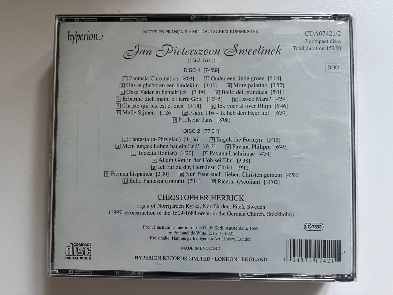 Jan Pieterszoon Sweelinck : Pièces pour Orgue
