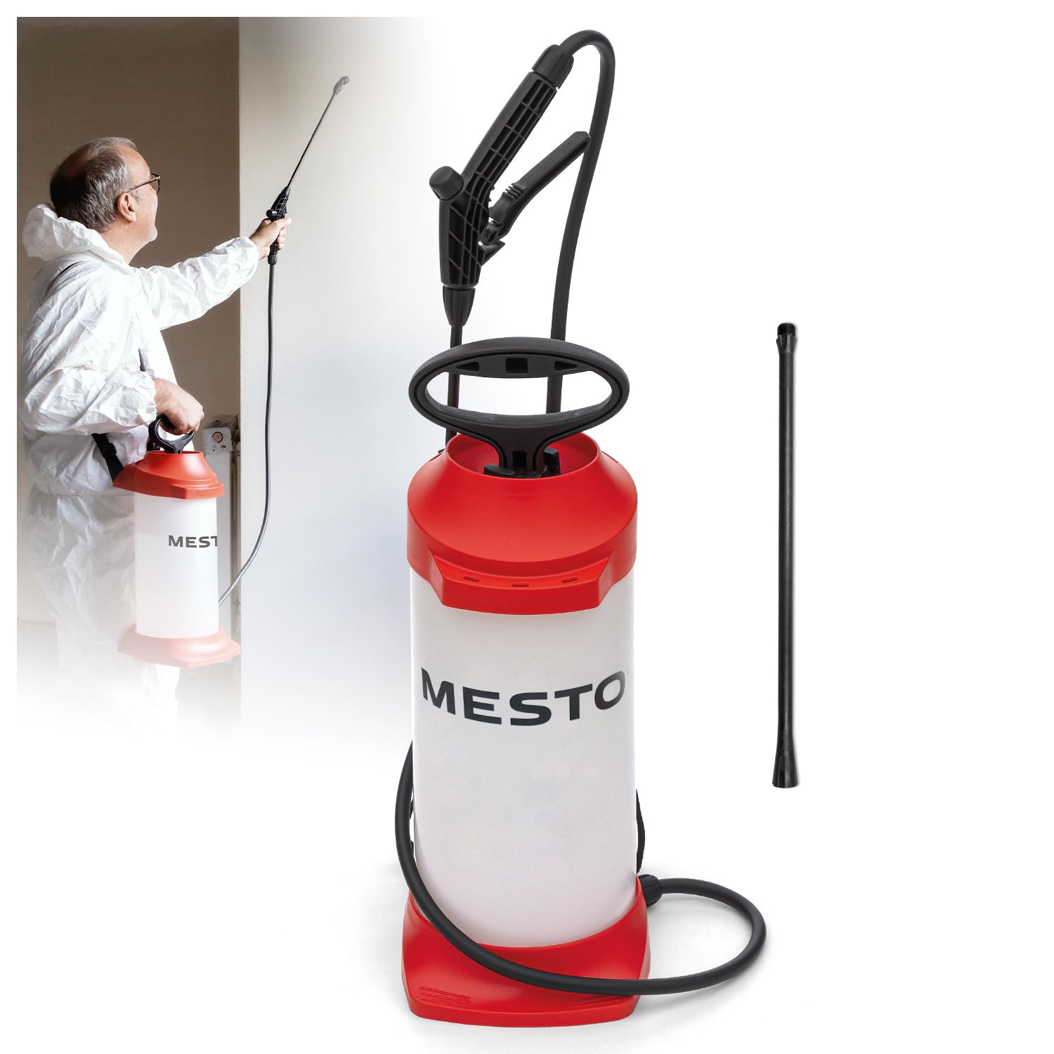 MESTO Primer Pulvérisateur à Pression 5 L avec Tube de rallonge 45 cm | Pulverisateur Manuel pour Produits Chimiques | Pulverisateur a Pression 3 Bar pour Chantier, bâtiment et Nettoyage