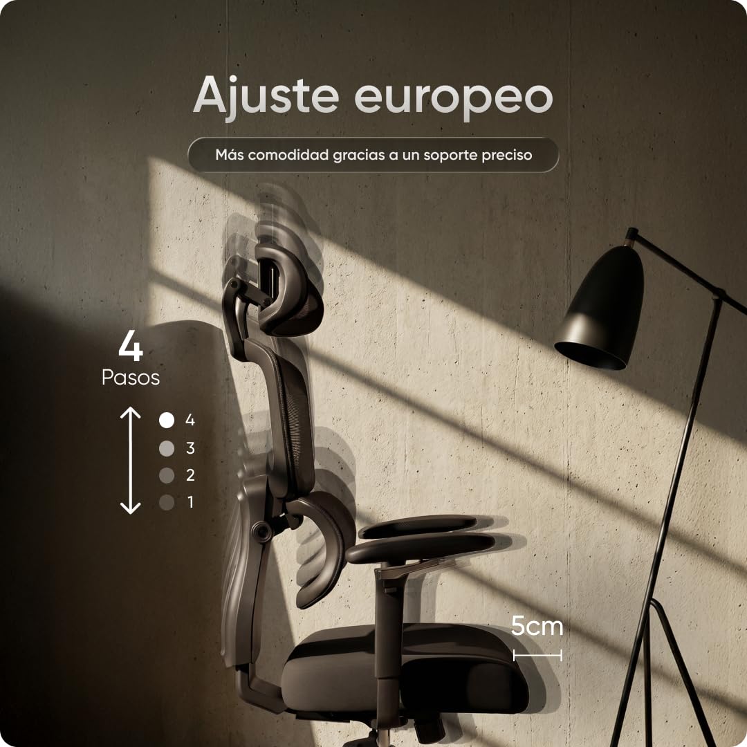 Move Pro Silla de Oficina Ergonómica – Soporte Lumbar Ajustable, Respaldo Reclinable en 3 Posiciones, Asiento Ajustable en Altura, Tejido Transpirable, Silla de Escritorio Ergonómica hasta 150 kg