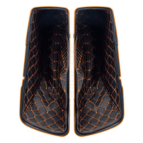 Moto Onfire Us Stock Extended Bags Inserts, Saddlebags Liners Fit For 2014+ Stretched, Hard Saddlebag Bottoms(Orange Thread Stitching, 4.5 Inch Stretched, Synthetic Leather, 1 Pair) #TOP3