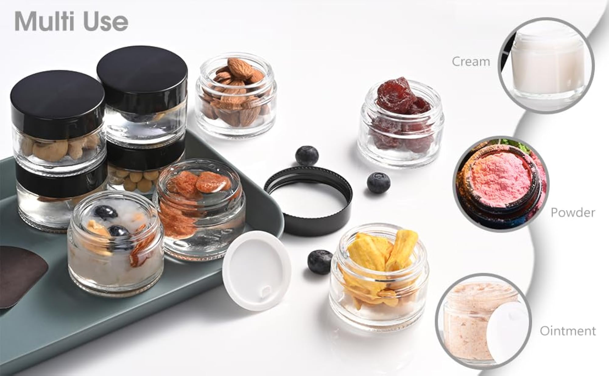 50g Round Glass Cosmetic Cream Jars with Glossy Black Caps