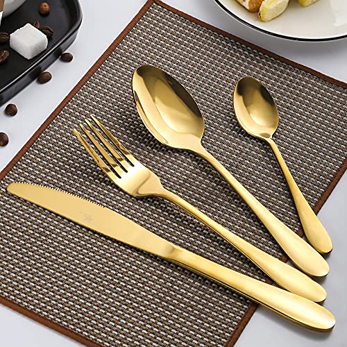 Gold Silverware Set, Avalon 24 Piece Flatware Set Service for 6, High Grade 18/10 Stainless Steel Cutlery Set, Mirror Polished, Dishwasher Safe