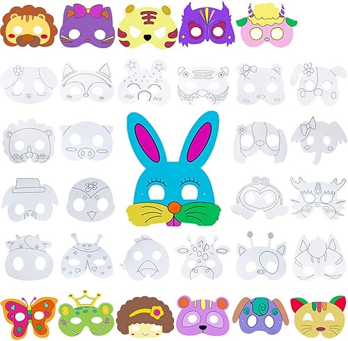 32 máscaras de animales de bricolaje para safari, selva, temática de animales, recuerdos de fiesta de cumpleaños, escuela, colorear, actividades de