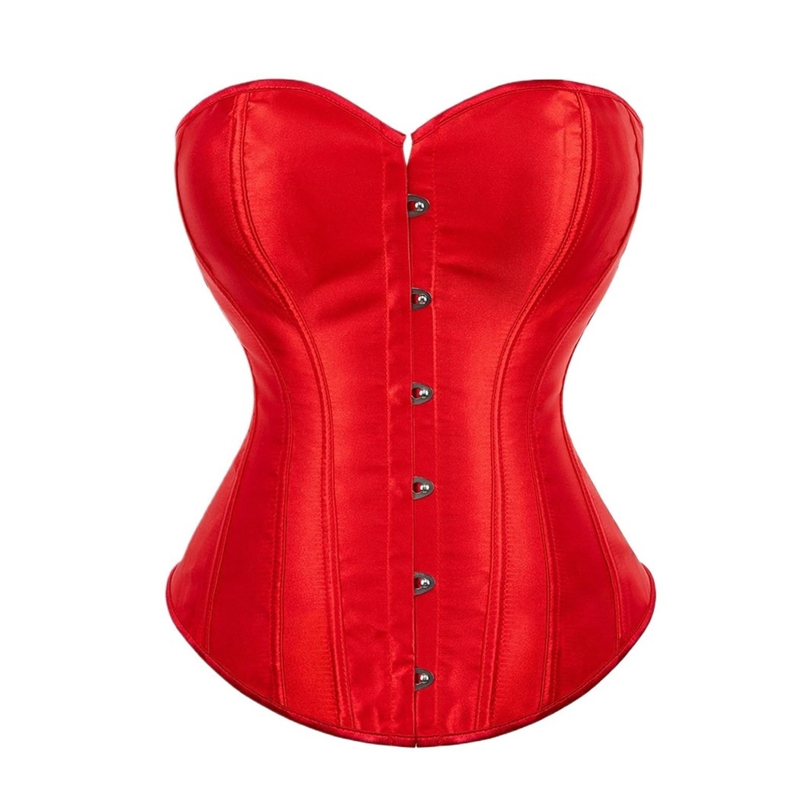 Corsetti Da Donna Corsetto overbust in raso Semplice elegante Nero Bianco Blu Bustier con disossamento in plastica Gorset Sexy Plus Size Busk Brocade Korset Donna Bustino Corsetto A Cuore(Red,6XL)