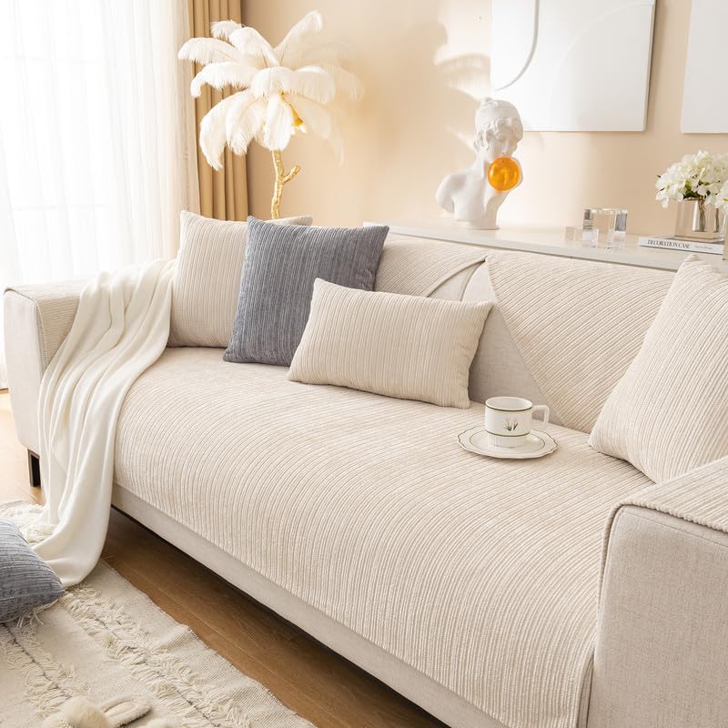 MINGPINHUIUS Sofabezug 1/2/3/4 Sitzer Überzug für L Form Sofa Couch Sessel Ecksofas, Weicher Samt Sofaüberwurf Rutschfest (Beige, 70 x 180 cm)