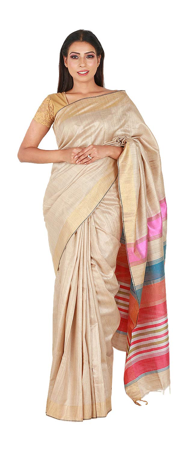 Nilima SilkHandloom Tasar Silk Saree (Beige, 0082)