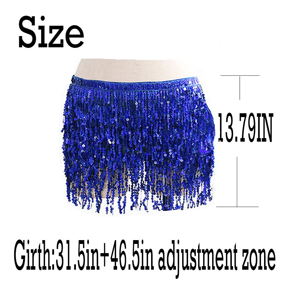 Clataly Belly Dance sequins jupe nappa hanches écharpe bretelles Wrap jupe rave Festival vêtements pour femmes (Bleu royal