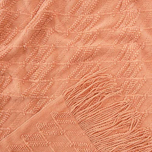 Chanasya Peach Pink Throw Blanket With Tassels - Acrylic Knitted Super Soft Fluffy Warm Cozy Lightweight Chic Boho Blanket For Bed Sofa Chair Couch Cover Living Bed Room (50X65 Inches) Coral #TOP7