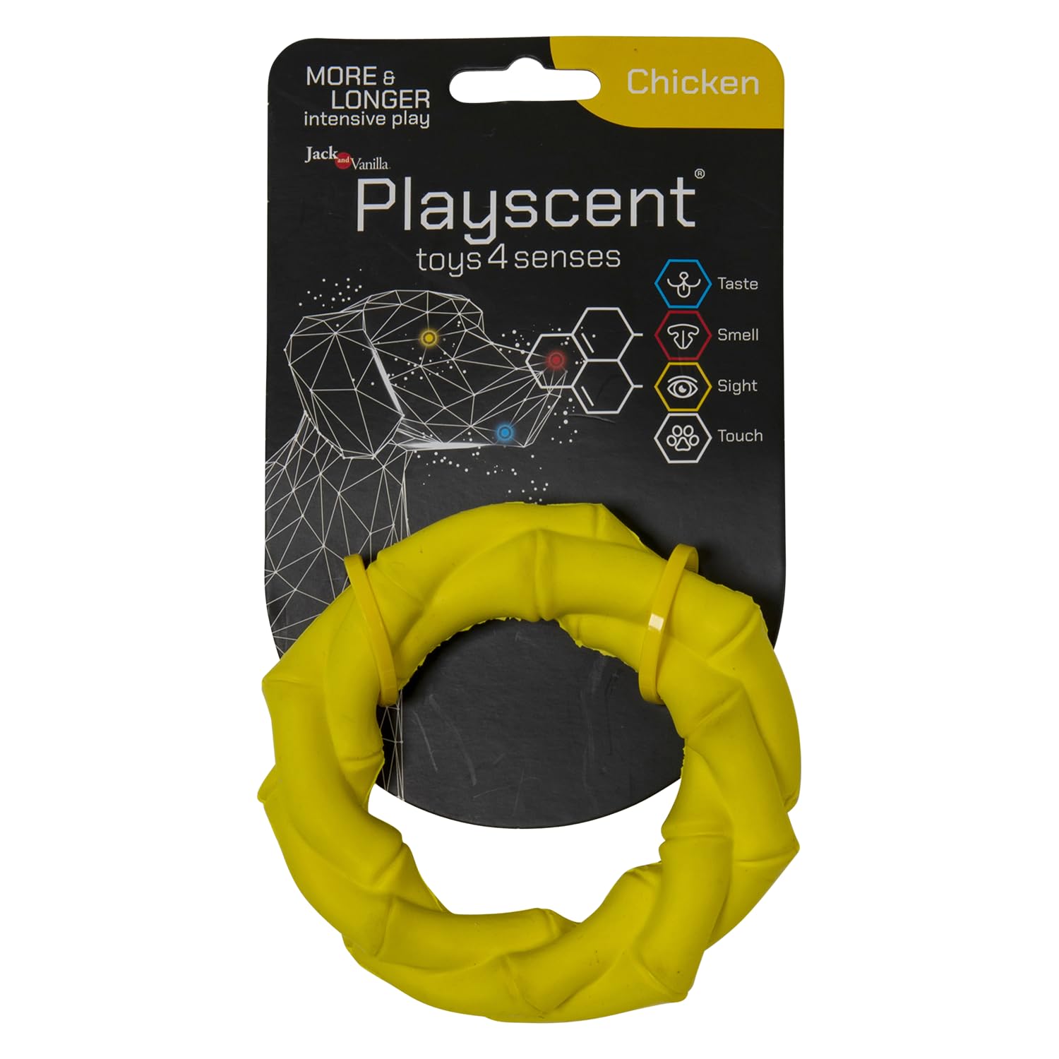 JACK AND VANILLA, Playscent Dog Cat Chicken Ring Fun Design Durable Materials Diameter 11cm Bright Color Great for Interactive Play and Exercise