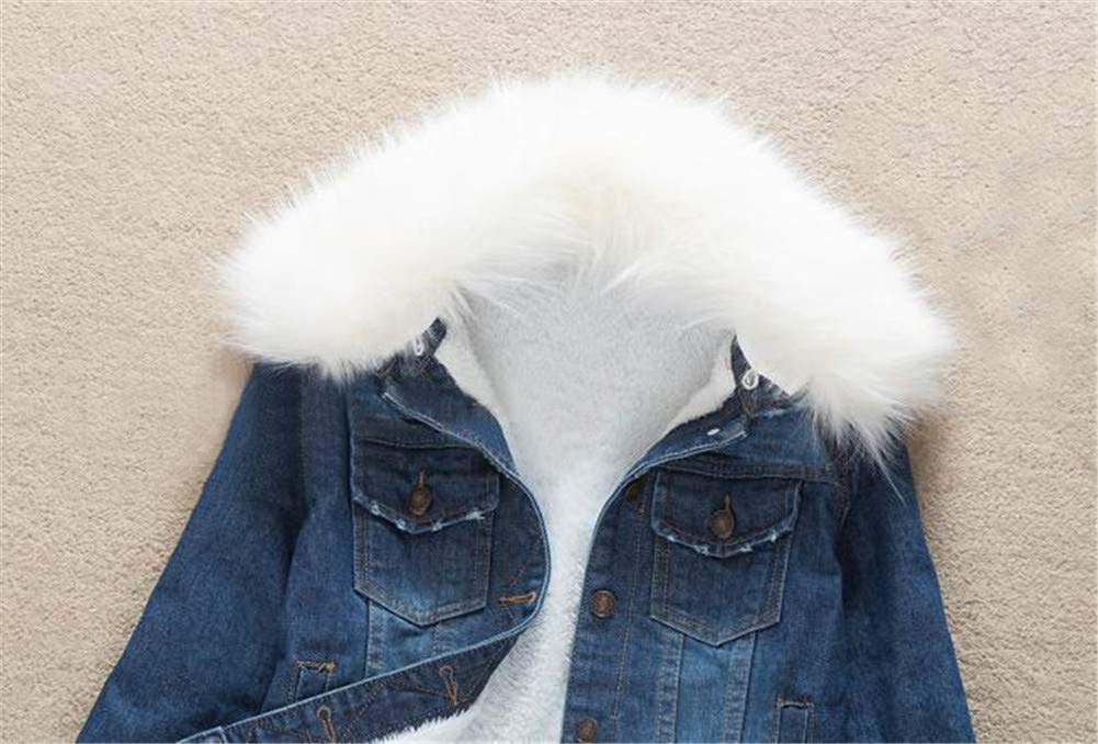 Chaqueta vaquera para mujer con forro polar sintético, abrigo corto de jeans de invierno con Cuello de piel sintética desmontable