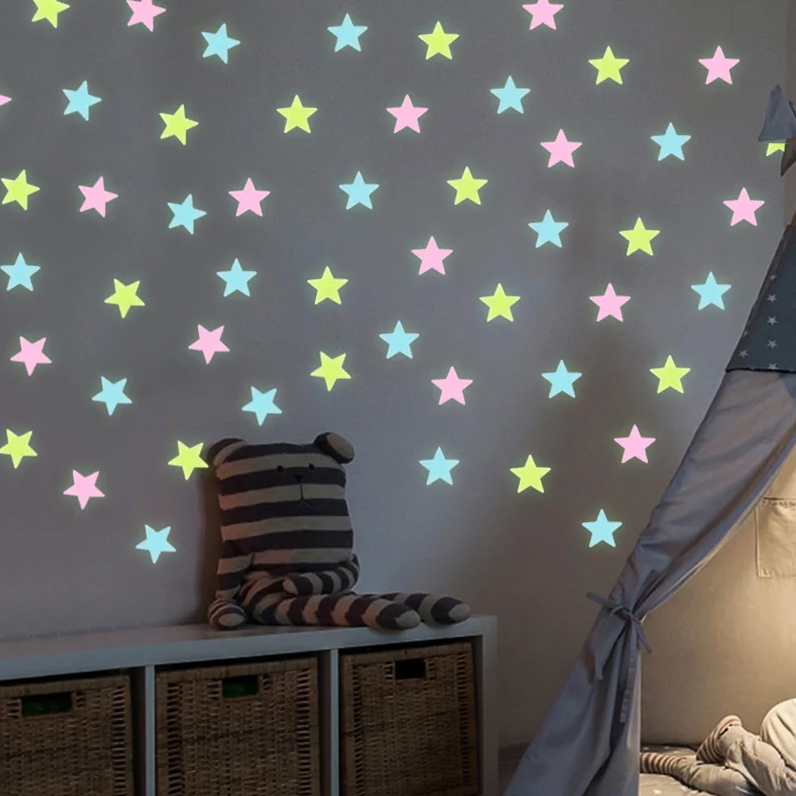 200 Étoiles Lumineuses 3D Phosphorescentes + 1 Lune - Stickers Muraux Pour Chambre Enfant, Ciel Étoilé Magique