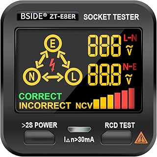 KKcare Testador de tomada elétrica testador de tomada display LCD digital com teste ncv teste rcd teste de polaridade circuito elétrico detector de tensão polaridade casa escola escritório laboratório inspeção de segurança de fábrica