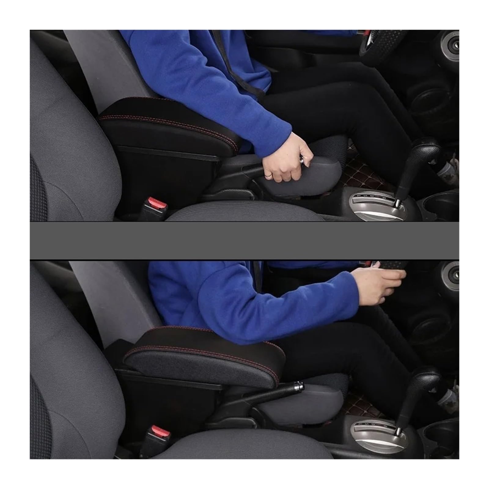 Bracciolo Centrale Per Fiat Per Panda II 2 Bracciolo Centrale Poggiagomiti Console Accessori Di Modifica Con Portabicchieri E Porta USB Poggia Braccio(A-Black red line)