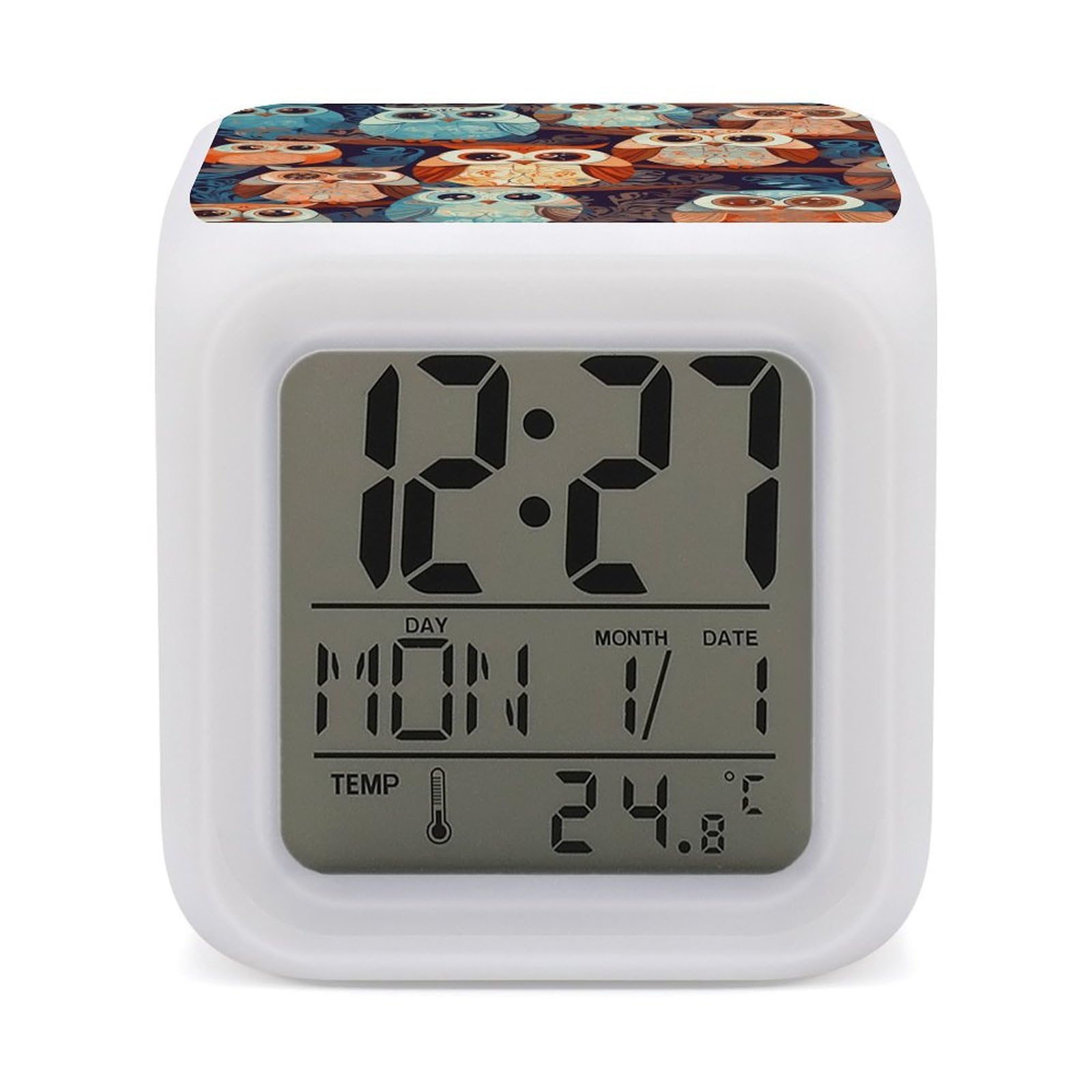 VstaDank Anime Owl Digital Alarm Clock LED Display Screen Color Change Alarms Clock Smart Alarm Clock Wake Up Digital Clocks with 7 Color Nightlight for Bedroom