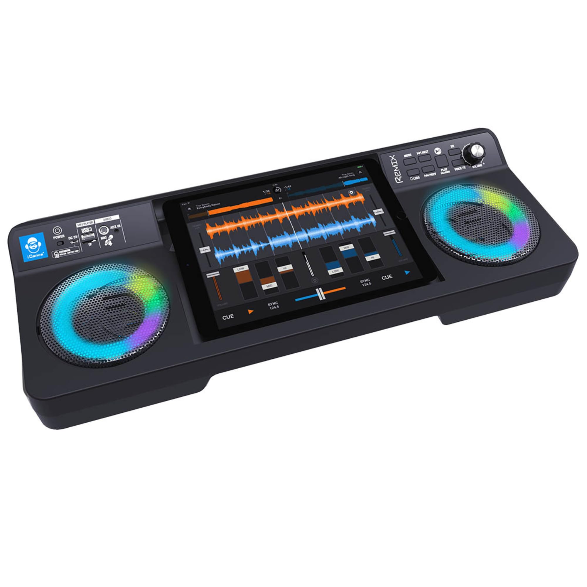 REMIX Wireless PARTYMIX mit Disco Beleuchtung + Karaoke Mic + Voice Changer + Tablet Dock Ready