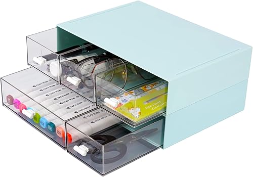 Organizador de escritorio con 5 cajones, caja de almacenamiento apilable de plástico en el escritorio, cajones pequeños unidad de almacenamiento