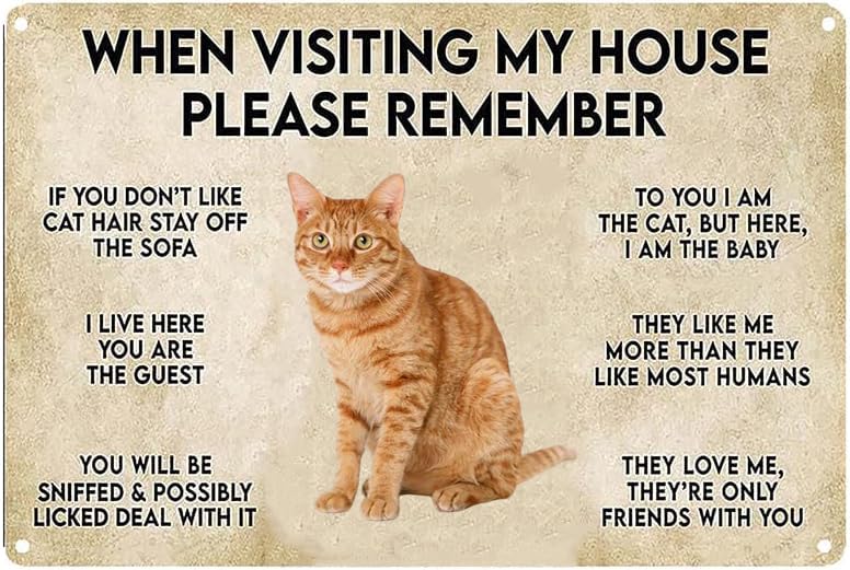 Vintage Wall Poster Metal Plaque Funny Cat Poster When Visiting My House Please Remember Metal Sign Retro Wall Decor For Home Cafes Office Store Pubs Club Sign Gift Plaque Tin Sign 12x16 Inch